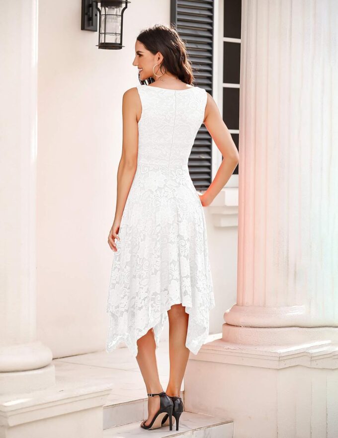 Meetjen Women's Lace Cocktail Party Dress 2025 Handkerchief Hem Bridesmaid Prom Formal Dresses for Wedding Guest – Bild 4