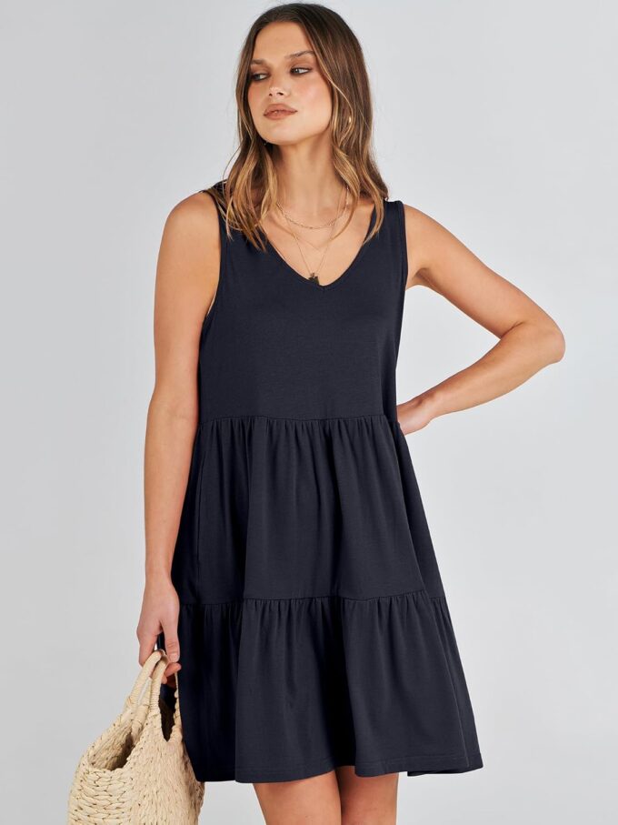 ANRABESS Womens Summer Casual Tank Dress Sleeveless V Neck T Shirt Sundress Flowy Tiered Swing Mini Beach Vacation Dresses – Bild 2