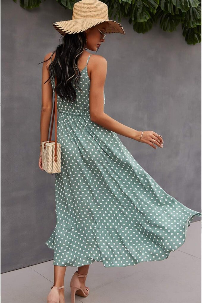 BROVAVE Women's 2025 Summer Casual Boho Sundress Polka Dot Spaghetti Strap V Neck Flowy Midi Dresses – Bild 3
