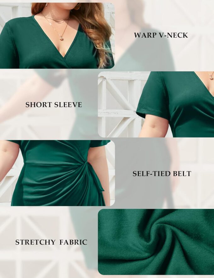 WINDMILL Damen-Kleid, Übergröße, Wickelkleid, V-Ausschnitt, gerüschte Taille, kurze Ärmel, knielang, Überkleid – Bild 5