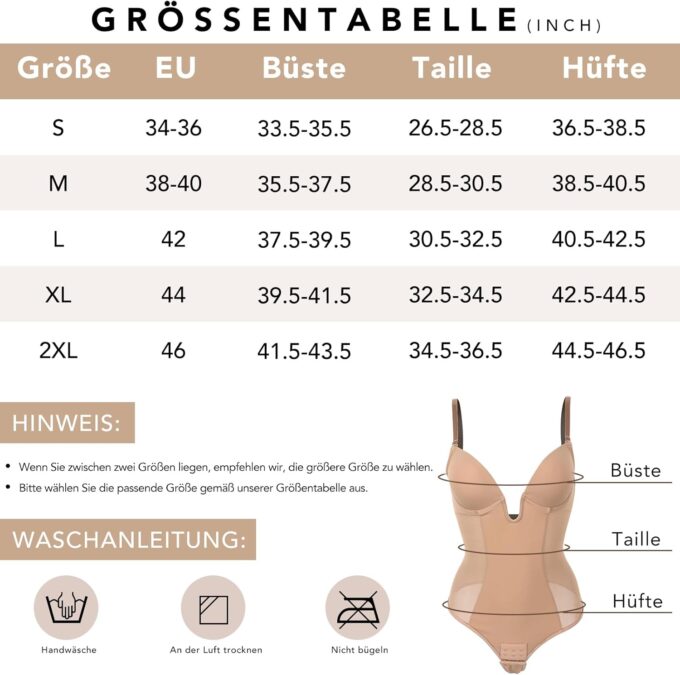 SHAPERIN Rückenfrei Formende Bodysuit Damen Shapewear Bauchweg Body mit Push Up BH Body Shaper Tiefer U Ausschnitt – Bild 5