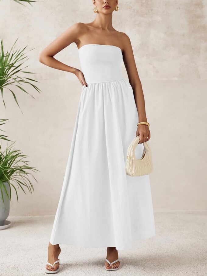 PRETTYGARDEN Women 2025 Summer Elegant Strapless Maxi Dress Tube Top Dress A Line Flowy Long Wedding Party Cocktail Dresses – Bild 3