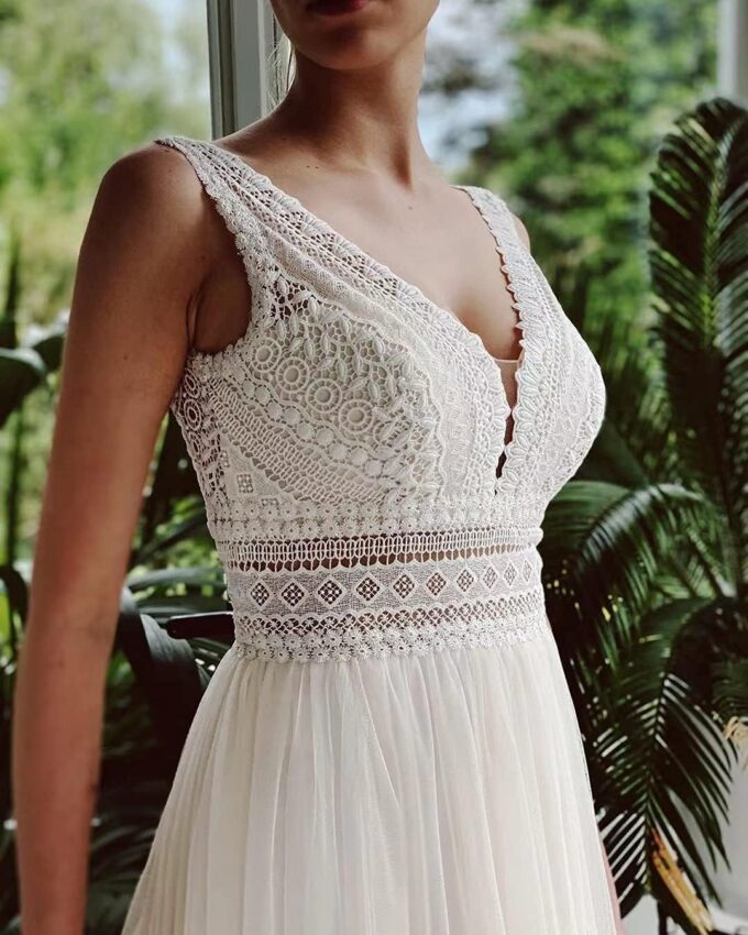 Wedding Dresses for Bride Illusory Lace Bohemia V Neck Layers Tulle A Line Beachy Wedding Gowns… – Bild 8