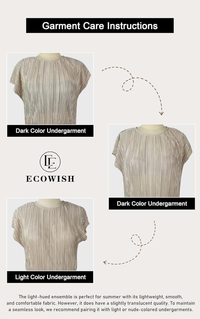 ECOWISH Summer Maxi Dress Women Cocktail Formal Wedding Guest Long Short Sleeve Pleated Dresses Empire Waist Crew Neck Slit – Bild 4