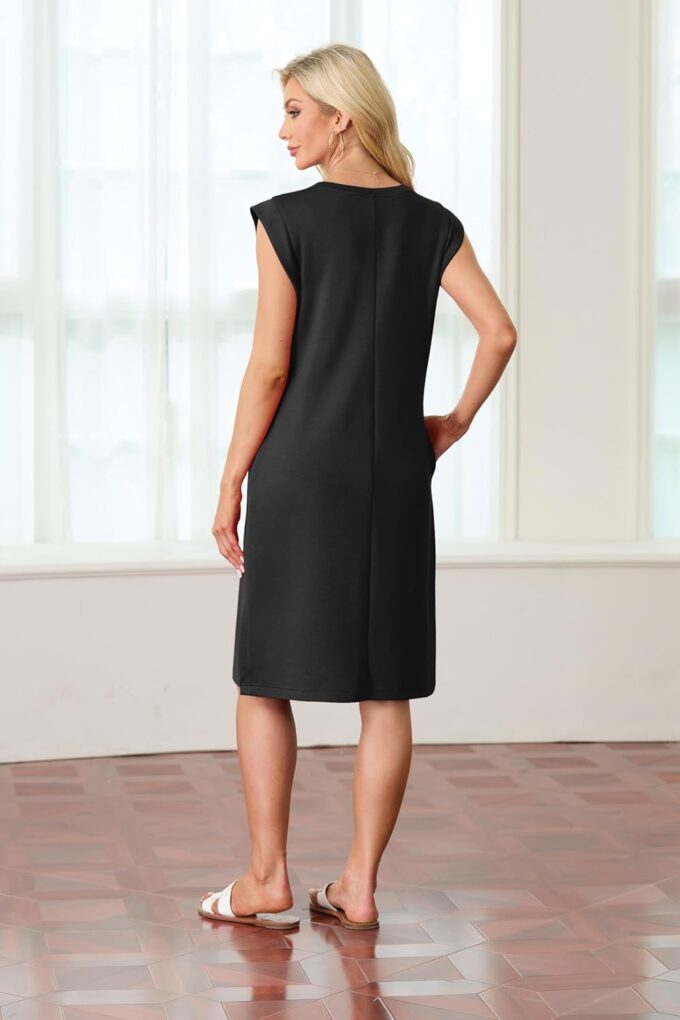 GRECERELLE 2025 Women Summer Round Neck Casual Loose Split Wrinkle-Free Midi Dress with Pockets (XS-3XL) – Bild 6