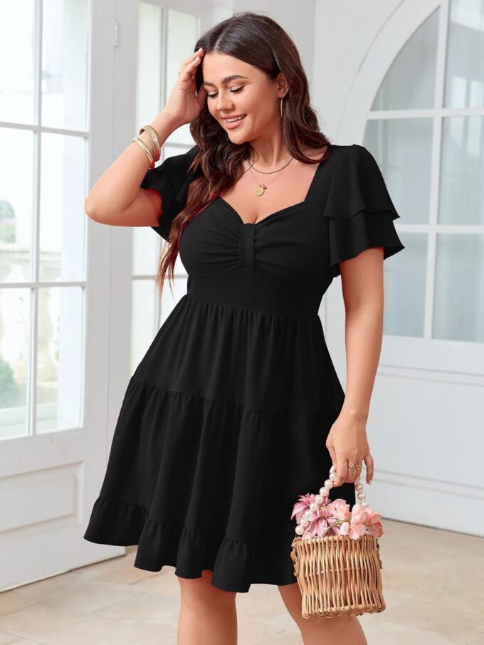 SCOMCHIC Women's Plus Size Summer Dresses Short Sleeve Sweetheart Neckline A Line Cocktail Boho Cute Mini Short Dress – Bild 4