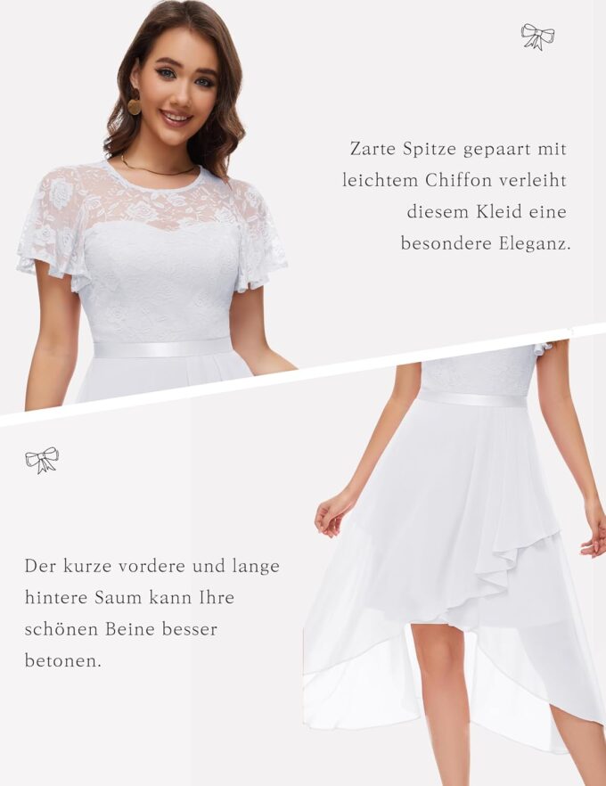 Wedtrend Abendkleid Damen Elegant Cocktailkleid High Low Ballkleider mit Spitzen A Linie für Hochzeit Kurz Kleid Festlich Damen A Linie Vokuhila Kleid – Bild 4