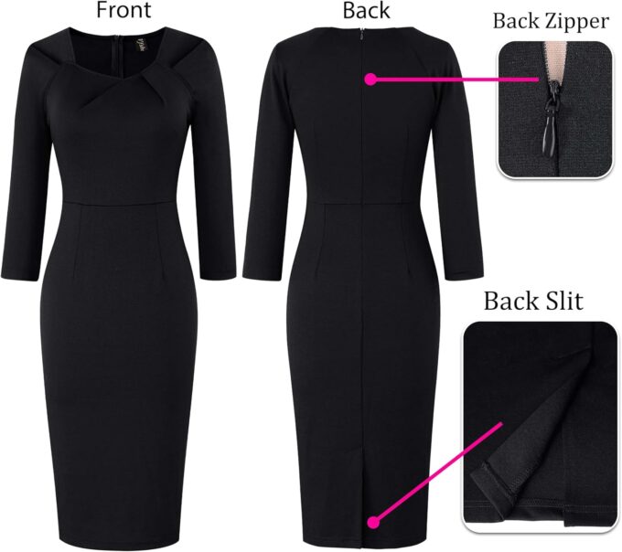 VFSHOW Damen 2024 Herbst Arbeit Business Kleider Plissee Asymmetrischer Ausschnitt Büro Schlankheits Bodycon Bleistift Etuikleid – Bild 5