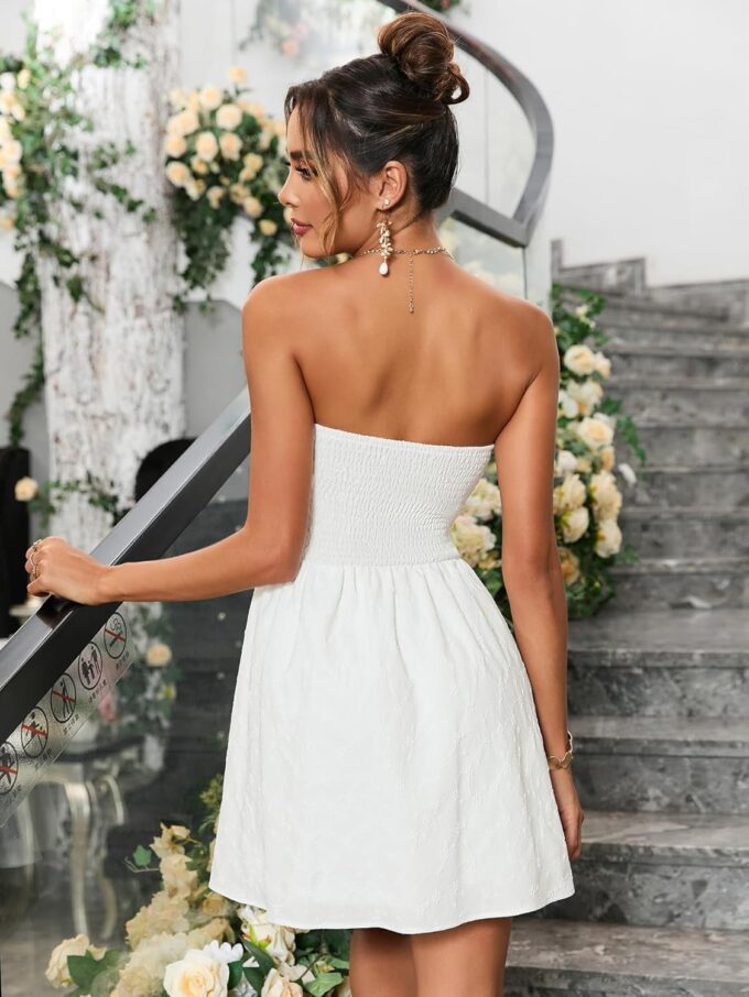 Summer Strapless Mini Dress Sleeveless Smocked Flowy A Line Beach Tube Top Dresses for Women 2025 – Bild 4