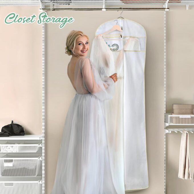 MISSLO Brautkleider Kleidersack in voller Länge Kleiderhülle Brautjungfer Mäntel Kleid Schutz mit Extra Tasche Aufbewahrung Zwickel Hängende Kleiderträge 178 cm (Weiß) – Bild 6
