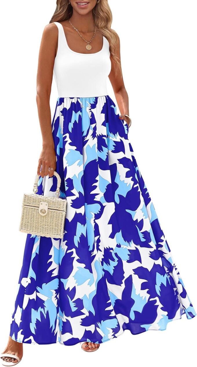 KIRUNDO Women Summer Sleeveless Boho Floral Maxi Dress 2025 Scoop Neck Tank A Line Flowy Beach Vacation Resort Wear Sundress