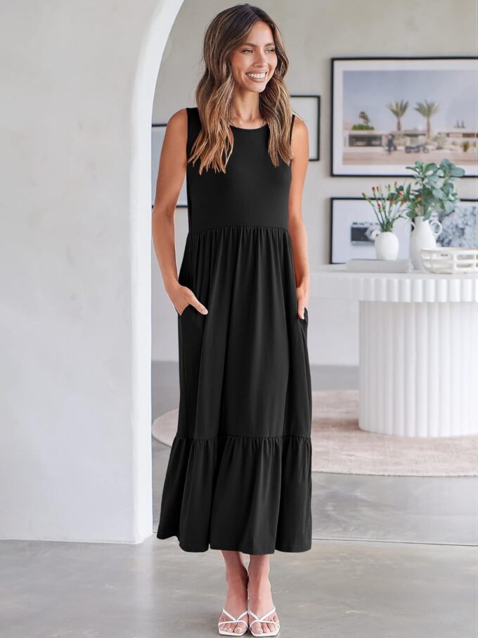 ANRABESS Women Summer Casual Sleeveless Crewneck Sundress Aline Flowy Tiered Maxi Long Beach Dress Vacation Outfits – Bild 5