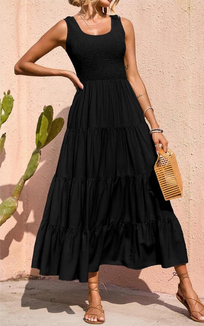 PRETTYGARDEN Women's 2025 Casual Loose Plain Maxi Sundress Smocked Tank Dress Sleeveless Summer Beach Tiered Long Dresses – Bild 2