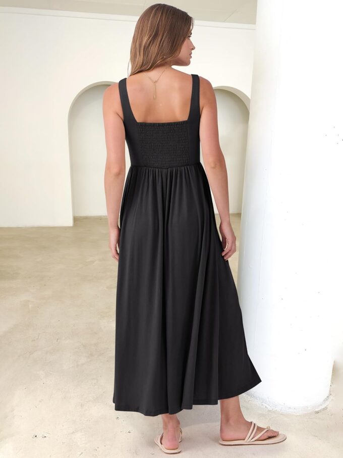 ANRABESS Sundresses for Women 2025 Summer Casual Sleeveless Square Neck Smocked Flowy Beach Vacation Midi Dress with Pockets – Bild 5