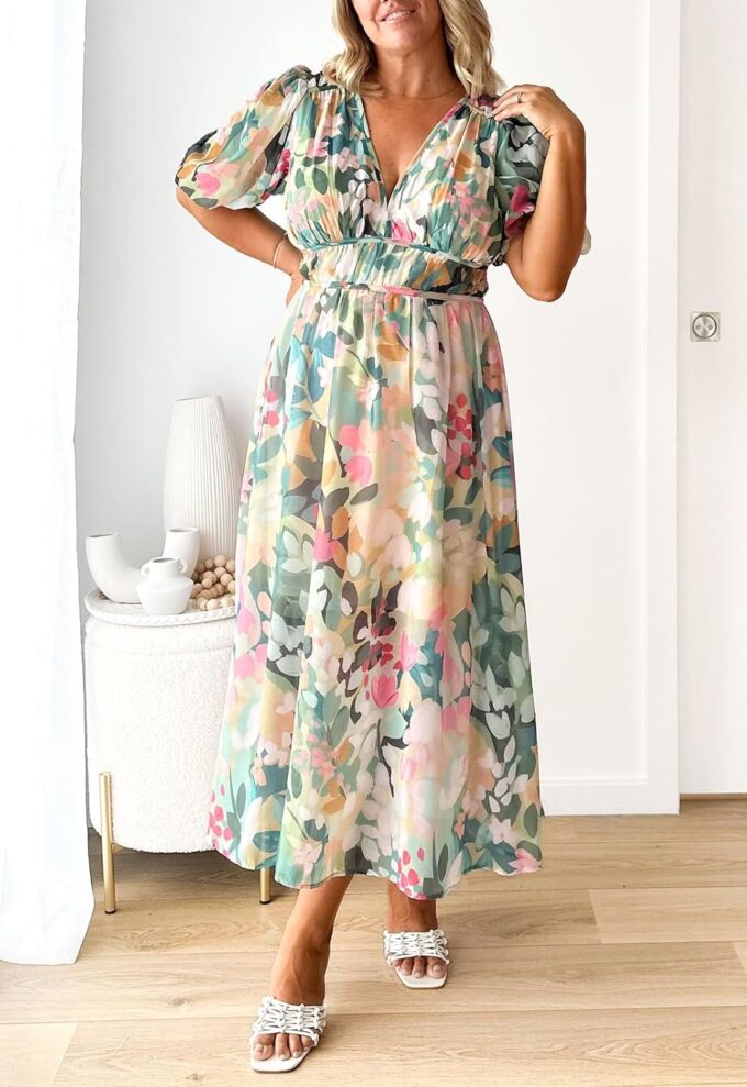 Women's Floral Maxi Dress Summer Fall Wedding Guest Dress – Bild 5
