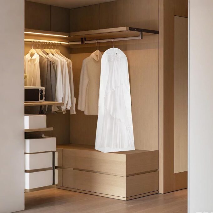 2 Stück Brautkleidhülle Kleidersack 180 cm,Anti-Staub Atmungsaktiver Hochzeitskleid Kleidersack mit Mit Reißverschluss, Geeignet für Brautkleider, Kleider, Mäntel, Lange Mäntel usw – Bild 4