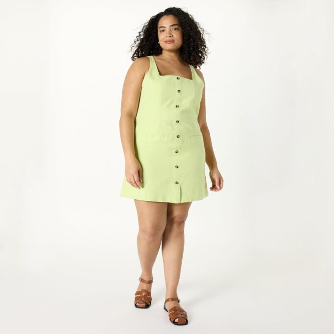 The Drop Women's Plus Size Amira Button Down Linen Mini Dress – Bild 5