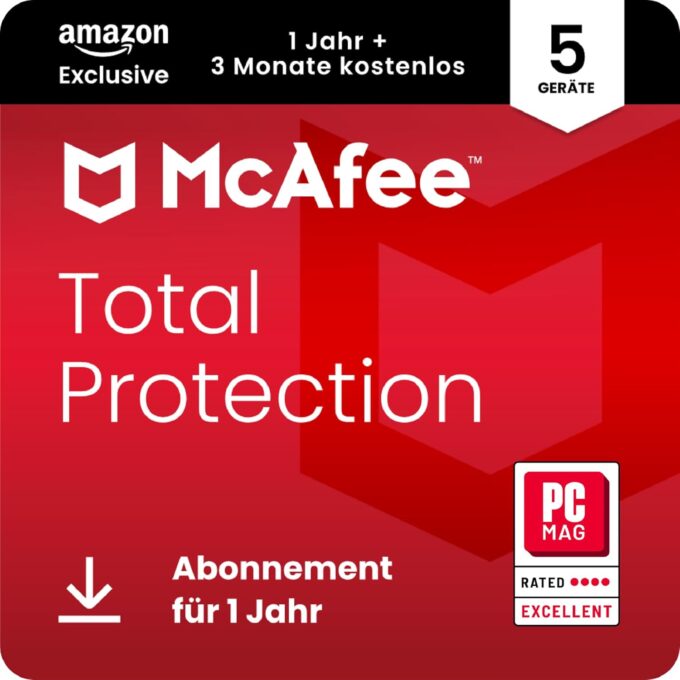 McAfee Total Protection (5 Geräte) 2025 | 15 Monate | Secure VPN, Sicherheitssoftware mit Virenschutz, Kennwort-Manager, Identitätsüberwachung | Digitaler download