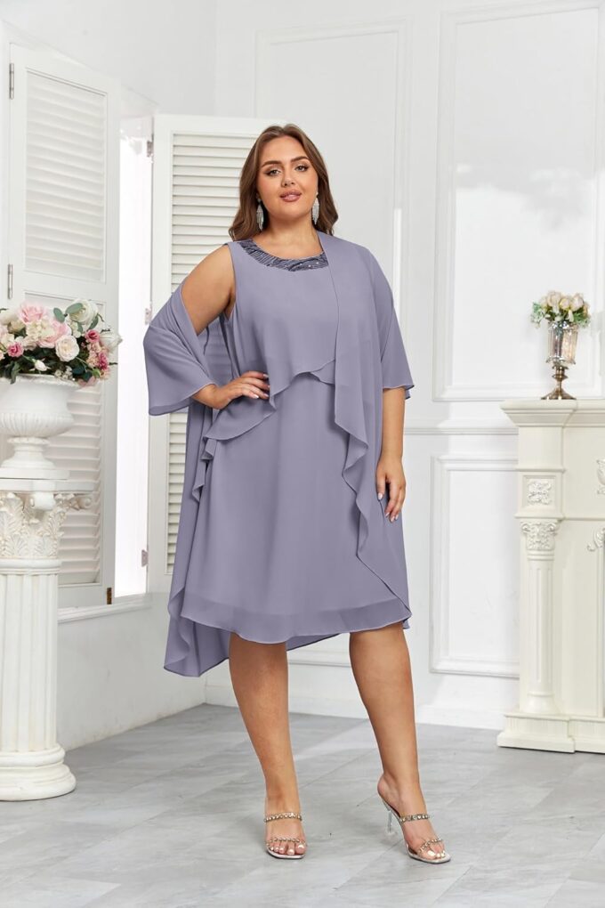 Hanna Nikole Womens Plus Size Dress with Jacket 2 Piece Wedding Guest Dresses Flowy Mother of The Bride Dress – Bild 5