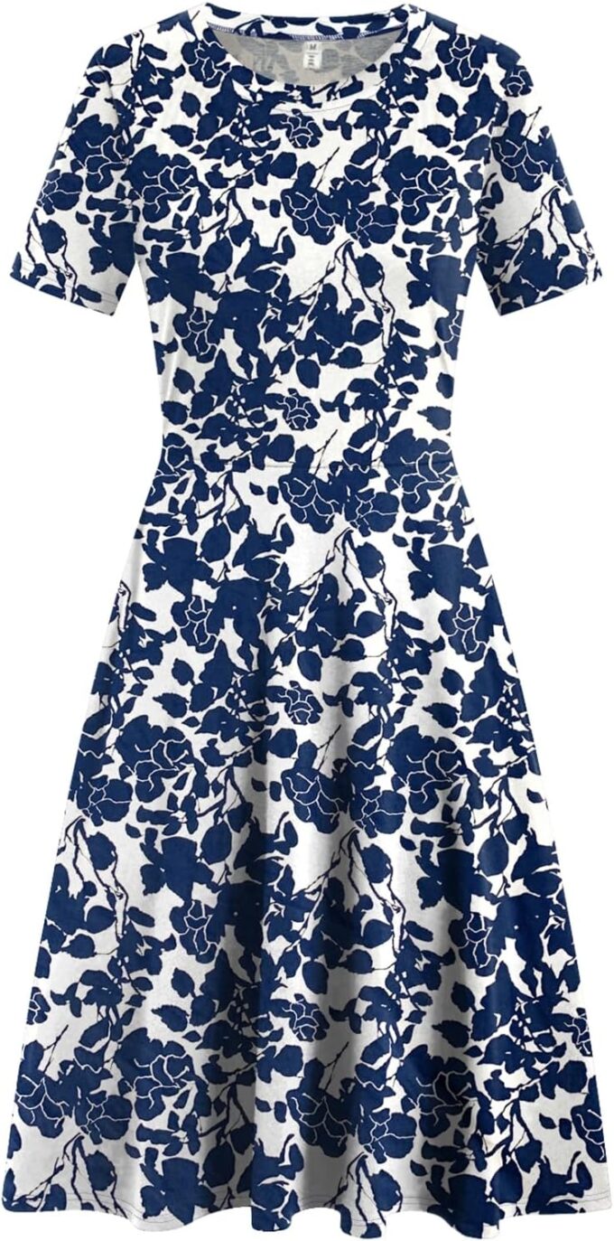 Damen Elegant Vintage Sommer Casual Kleider 2024 Blumendruck Arbeit Party A-Linie Kleid mit Taschen 262 – Bild 3