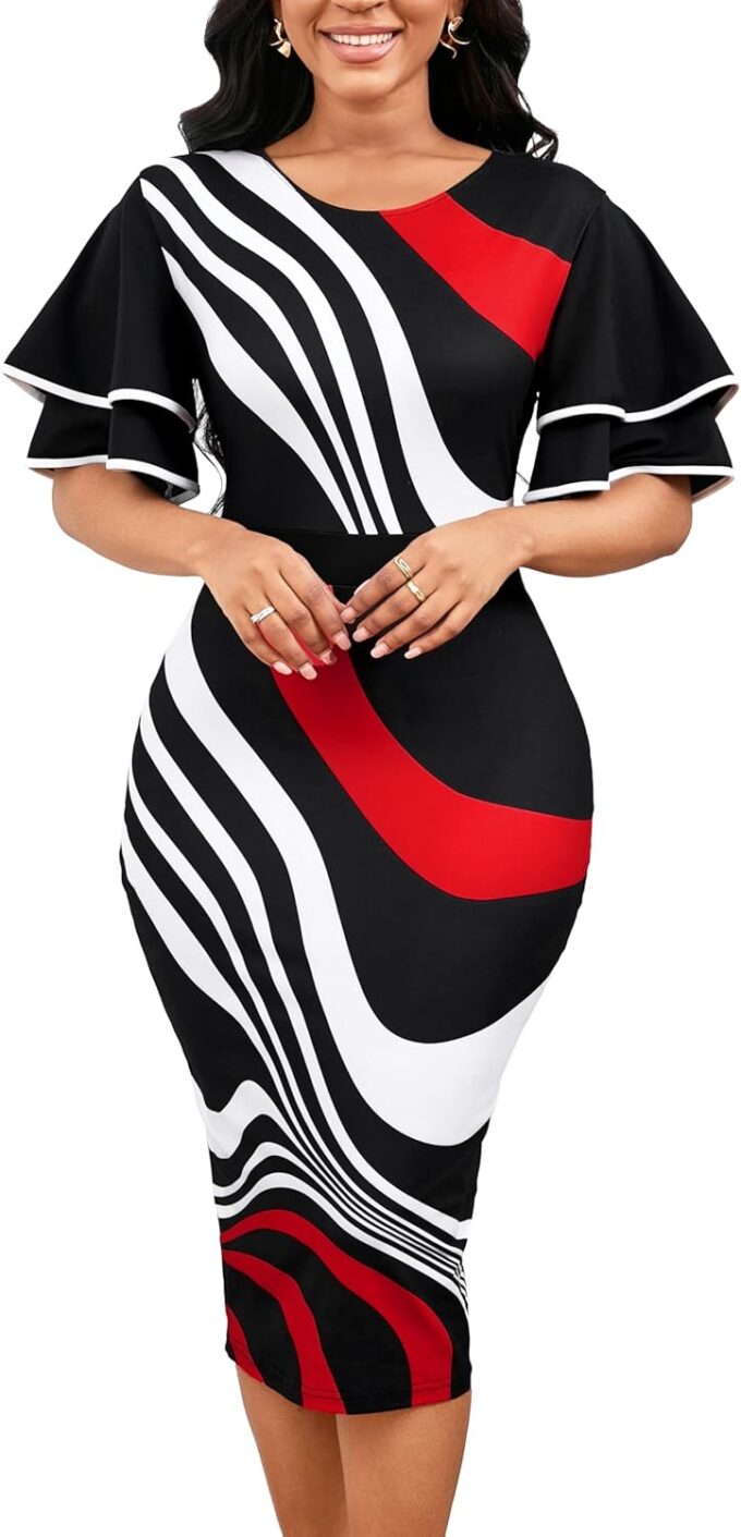 Women Sexy V Neck Dresses Elegant Bodycon Long Sleeve Stretchy Pencil Business Suiting Dress Zipper