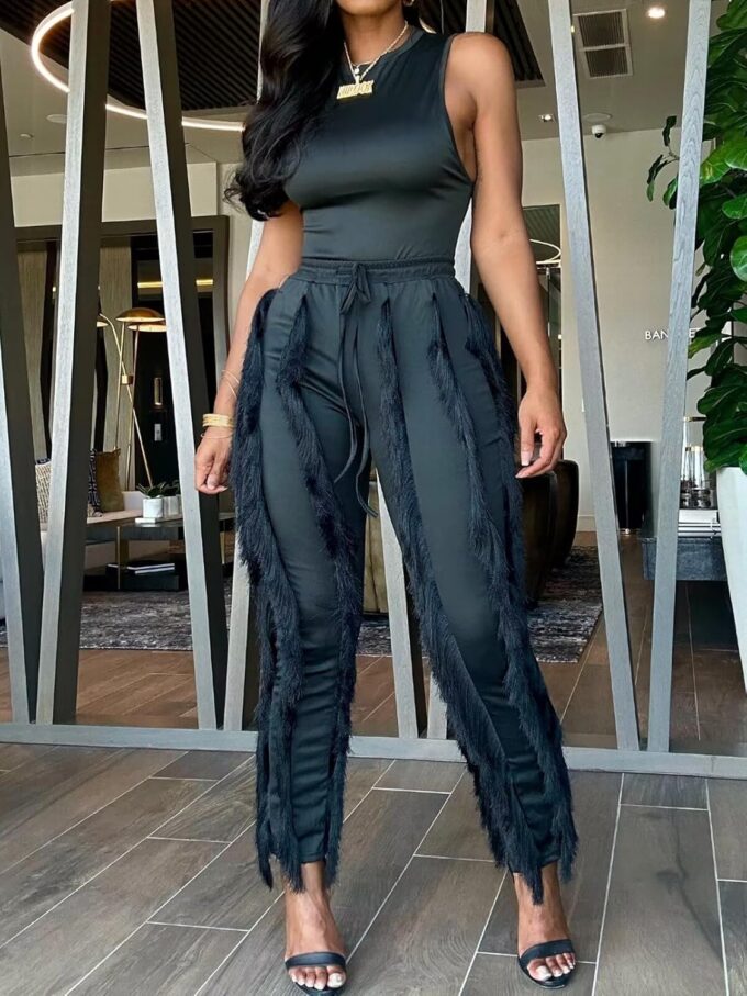 EDITCOZY Women Sexy Two Piece Outfits Fringe Pants Set Tassel Club 2 Piece Sets Going Out Birthday Party Night – Bild 3