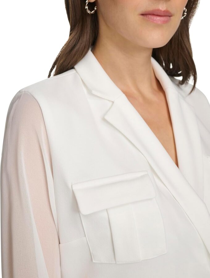 Calvin Klein Damen Scuba Crepe Long Sleeve Aline Dress Kleid, WHT/WHT, 32 – Bild 5