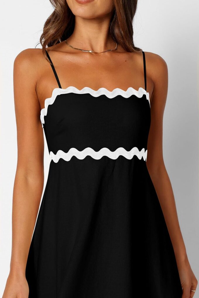 dowerme Women Summer Dresses 2025 Spaghetti Straps Sleeveless Smocked Rickrack Trim Boho Flowy Loose A-Line Midi Dress – Bild 4