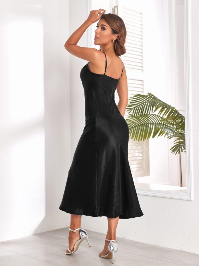 Women's Spaghetti Strap Midi Satin Silk Dresses Slip Cowl Neck Party Cocktail Evening Sexy Dress – Bild 5