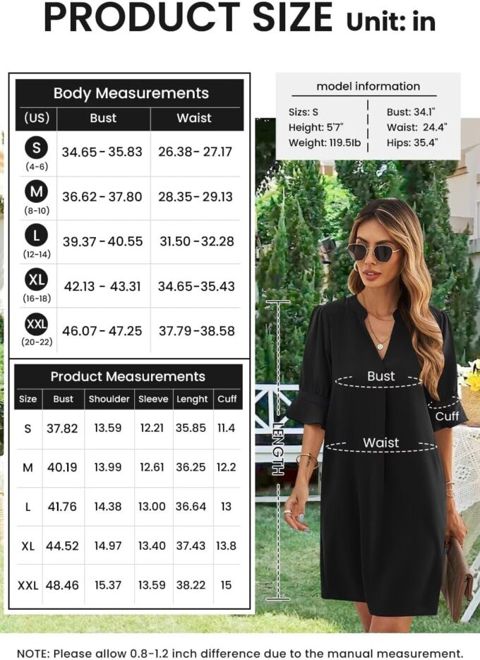 Wkior Shift Dress for Women V Neck Short Sleeves Solid Color Casual Flowy Summer Dresses(S-2XL) – Bild 6