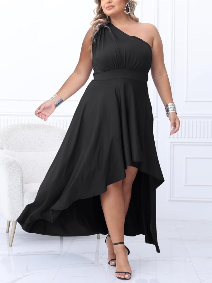 Ekaliy Women's Plus Size One Shoulder Dress Sexy High Low Irregular Hem Flowy Party Cocktail Maxi Dress – Bild 3