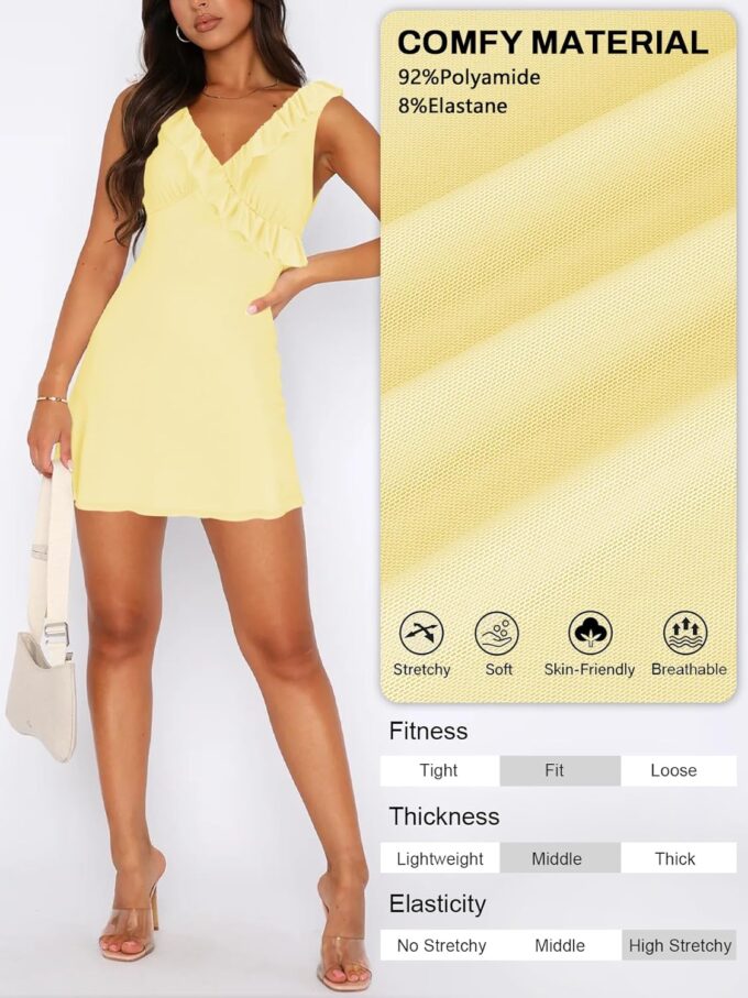Women's Sexy V Neck Sleeveless Backless Ruffles Dress for Women Elegant Mesh Party Fitted Cocktail Mini Dresses – Bild 4
