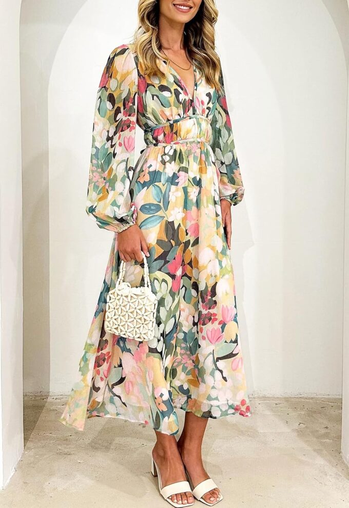 Women's Long Sleeve Floral Maxi Dress Summer Wedding Guest Dress – Bild 4