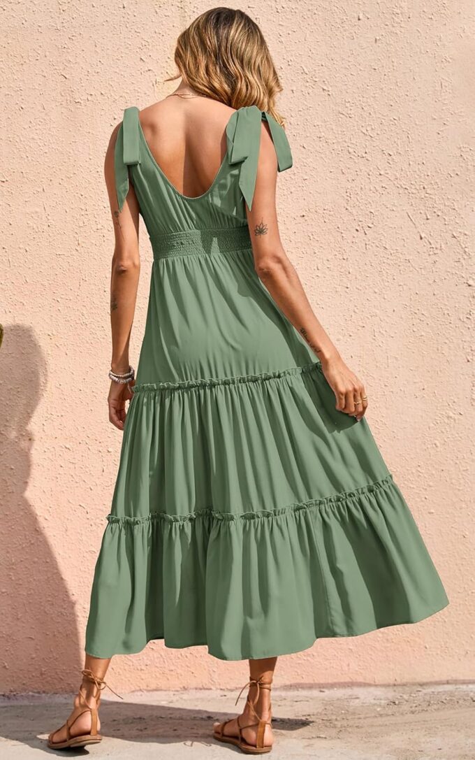 PRETTYGARDEN Women's Cross Neck Summer Sleeveless Tiered Maxi Dress Beach Tie Strap Smocked Long Dresses Pleated Sundress – Bild 7