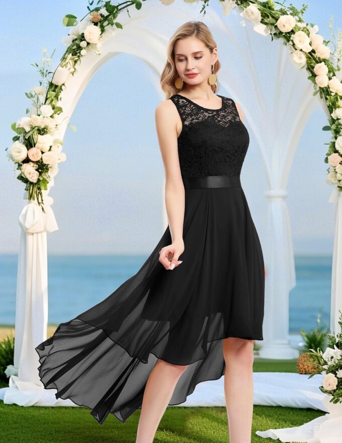 BeryLove Cocktail Prom Dresses 2025 Formal Wedding Guest Dresses Sleeveless Lace High Low Homecoming Dress – Bild 2