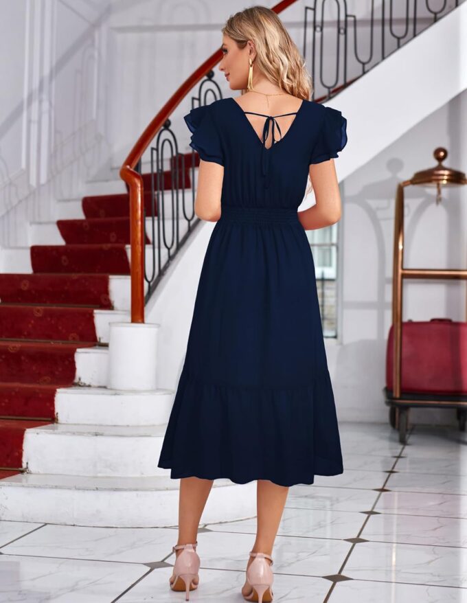 GRACE KARIN Women's V Neck Ruffle Sleeve Summer Dress 2025 Split Flowy Tiered Midi Dress Wedding Guest Cocktail Dresses – Bild 3