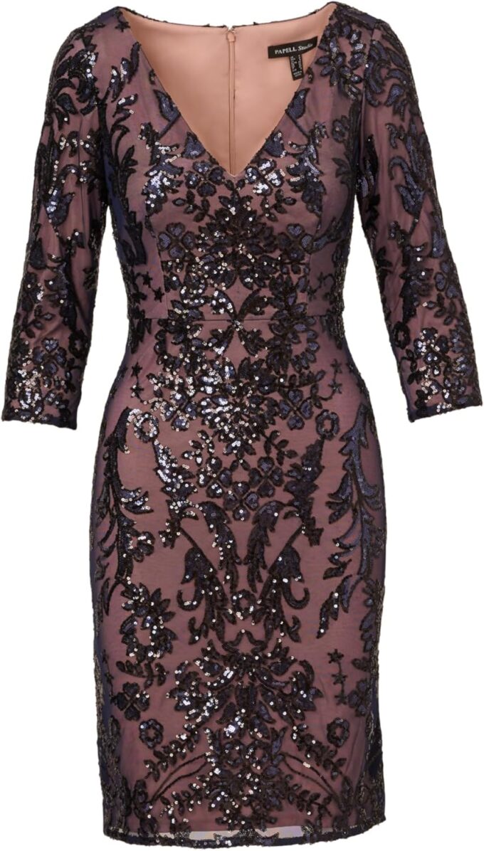 Adrianna Papell Women's Beaded V-Neck Short Dress – Bild 5