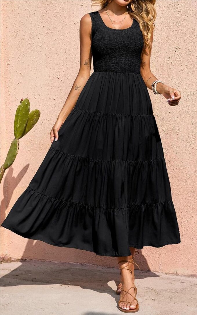 PRETTYGARDEN Women's 2025 Casual Loose Plain Maxi Sundress Smocked Tank Dress Sleeveless Summer Beach Tiered Long Dresses – Bild 6
