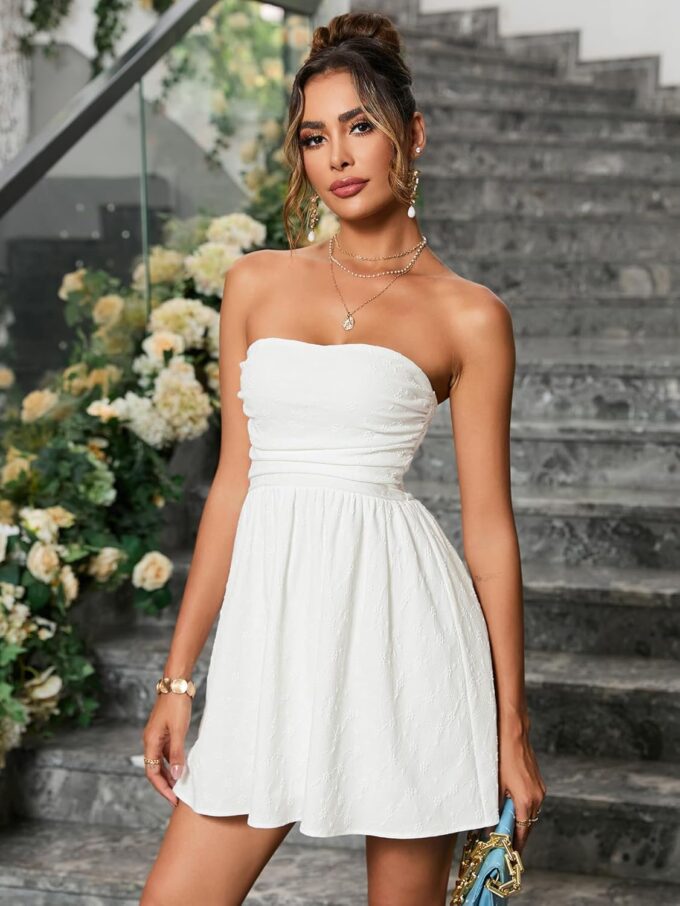 Summer Strapless Mini Dress Sleeveless Smocked Flowy A Line Beach Tube Top Dresses for Women 2025 – Bild 2