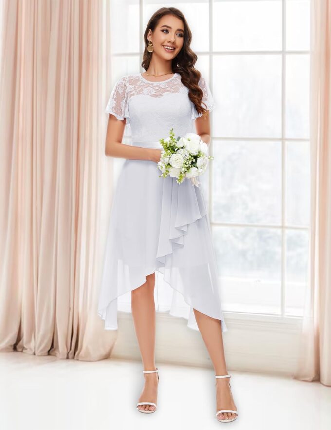 Wedtrend Abendkleid Damen Elegant Cocktailkleid High Low Ballkleider mit Spitzen A Linie für Hochzeit Kurz Kleid Festlich Damen A Linie Vokuhila Kleid – Bild 5