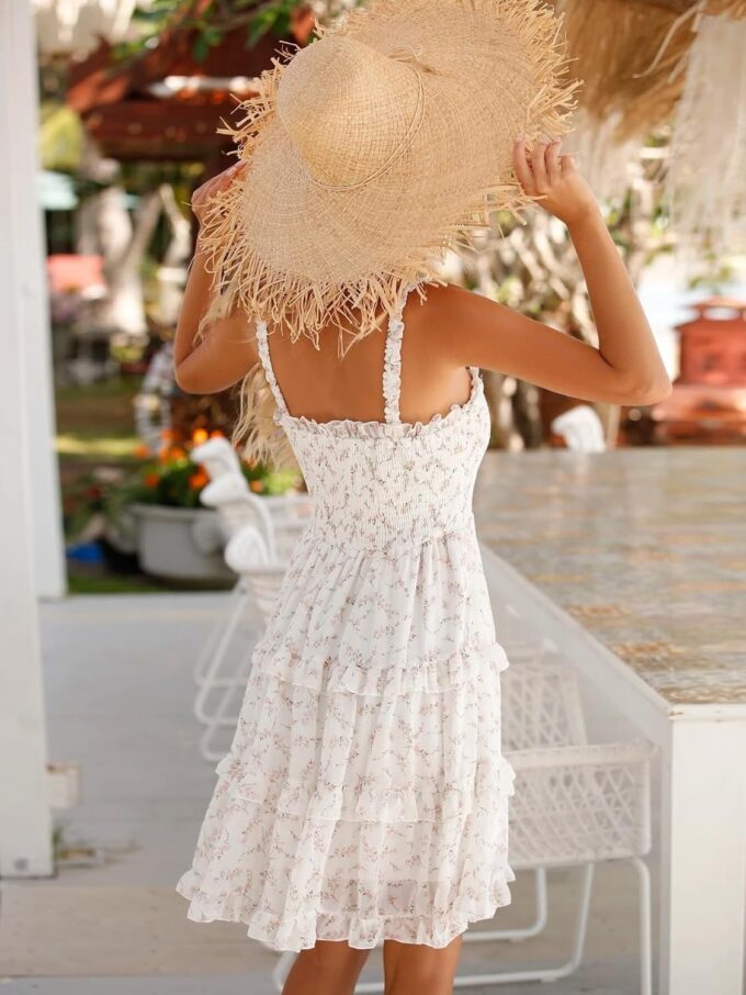 Women's 2025 Summer Floral Dress Square Neck Strapped Swing A Line Beach Dress – Bild 2