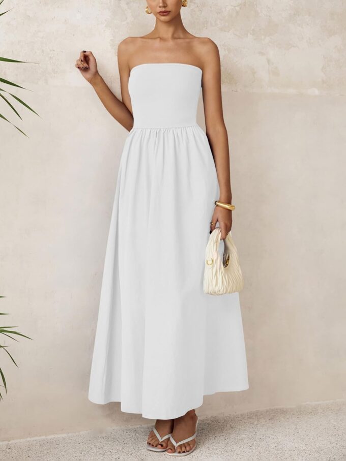 PRETTYGARDEN Women 2025 Summer Elegant Strapless Maxi Dress Tube Top Dress A Line Flowy Long Wedding Party Cocktail Dresses – Bild 4