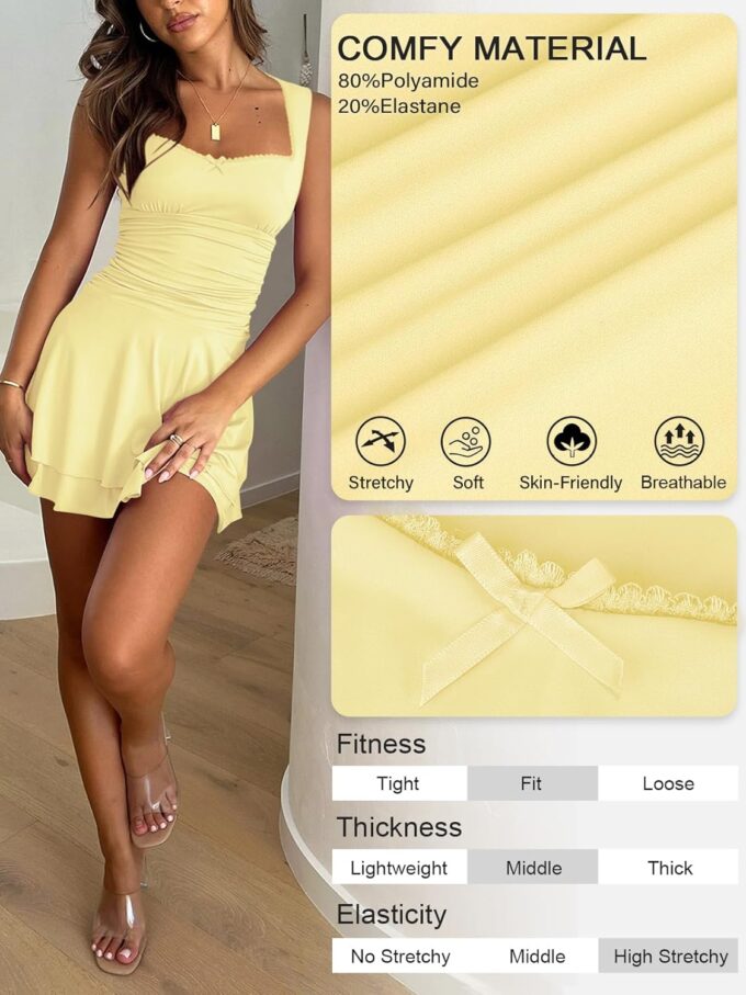 Women's Square Neck Ruffle Mini Dresses Ruched Waist Slim Sleeveless Corset Dress for Women Summer Short Party Dress – Bild 4
