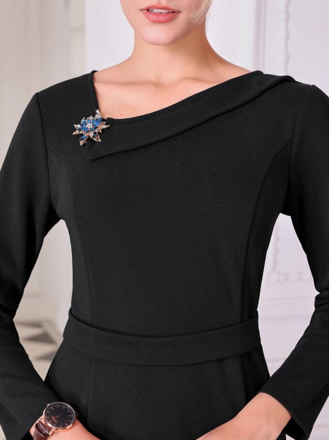 Hobemty Women's Elegant Sheath Dress Asymmetrical Neckline Wear to Work Pencil Dresses – Bild 4