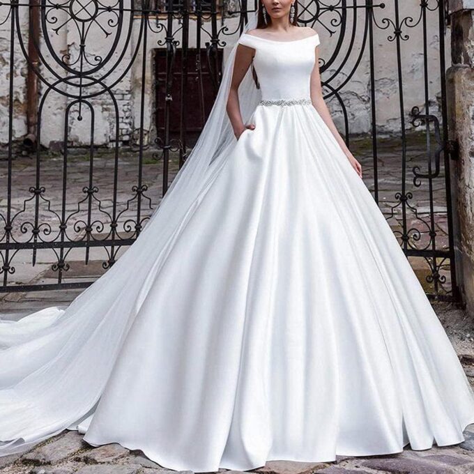 yhfshop Elegant Party Damen Brautjungfernkleider,Satin Brautkleid Party Bankett Partykleid-Weiß_38,Lange Abendkleid mit – Bild 2