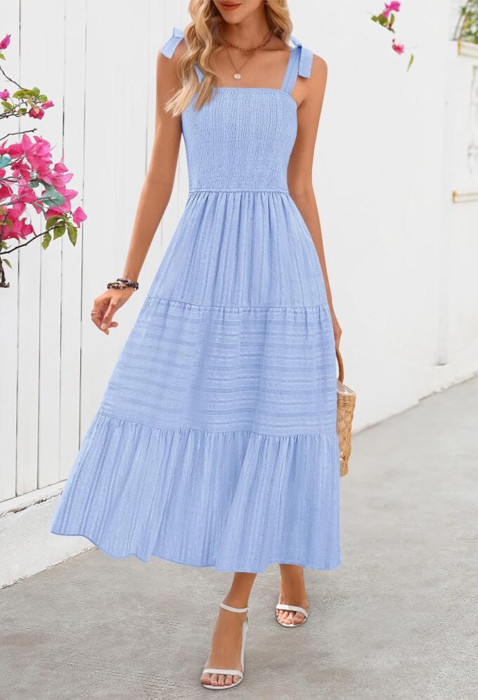 MEROKEETY Women's Summer Boho Maxi Dress Beach Vacation Casual Smocked A Line Sundress with Pockets – Bild 2
