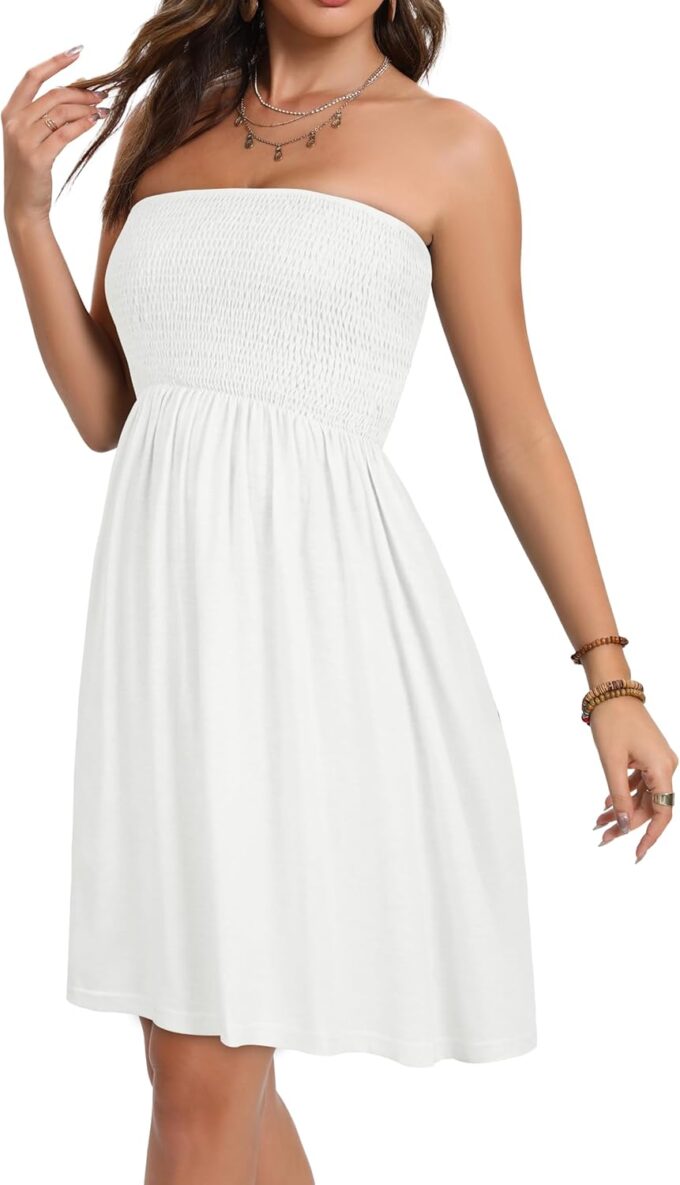 elescat Summer Dresses for Women Strapless Casual Beach Cover Ups Tube Top Sundress – Bild 5