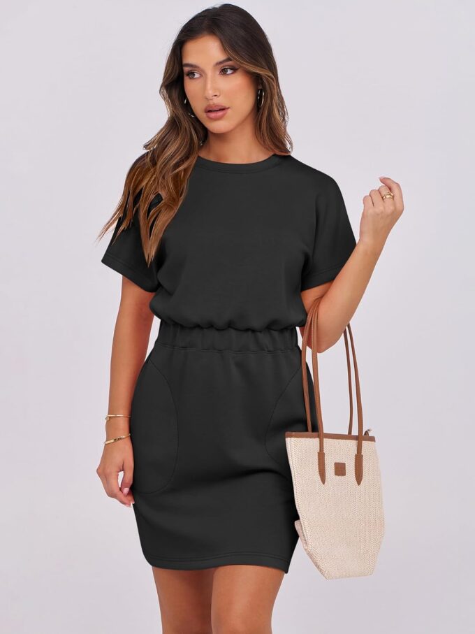 ANRABESS Womens Dresses 2025 Summer Casual Short Sleeve Crew Neck Elastic Waist Mini T Shirt Dress with Pockets – Bild 2
