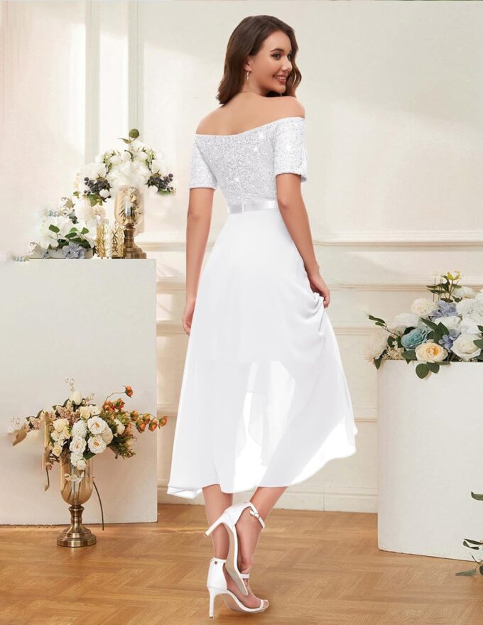 Berylove Abendkleid Damen Lang Glitzer Kleid Cocktailkleid Elegant für Hochzeit Off Shoulder Kleid Ballkleid – Bild 3