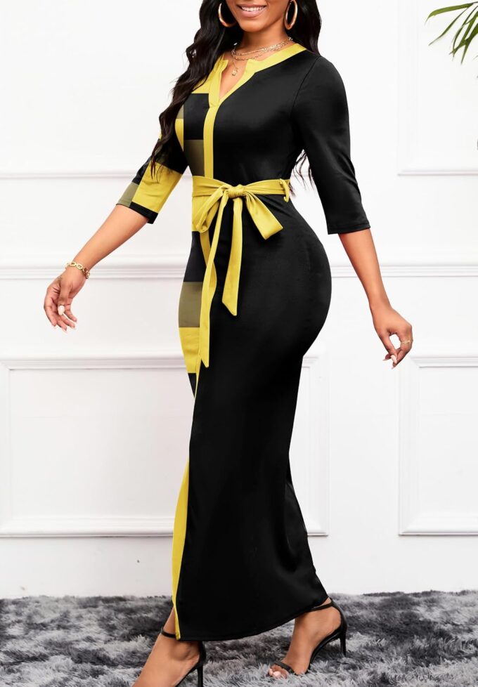 Nmoder Übergröße Kleid für Frauen - 3/4 Ärmel Floral Faux Wrap Midi Kleid mit Gürtel XL-5XL – Bild 2